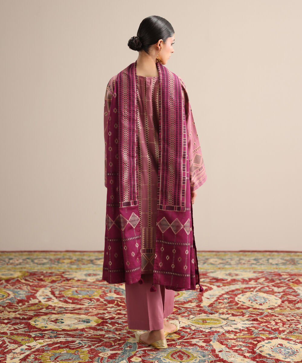 Women's RTW Extra Weft Jacquard Coral Pink Solid Boxy Shirt