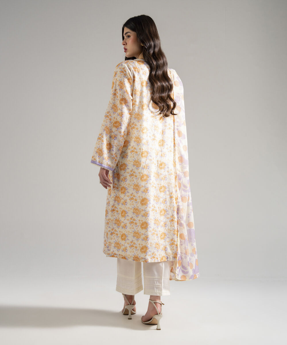 Women's RTW Dobby Embroidered Cream White 3 Piece Suit