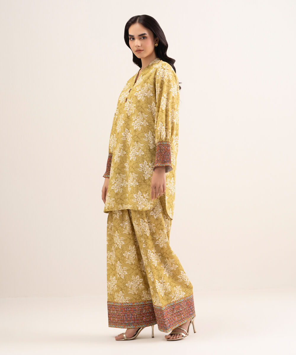 Women's Unstitched Lawn Printed Yellow 2 Piece Suit