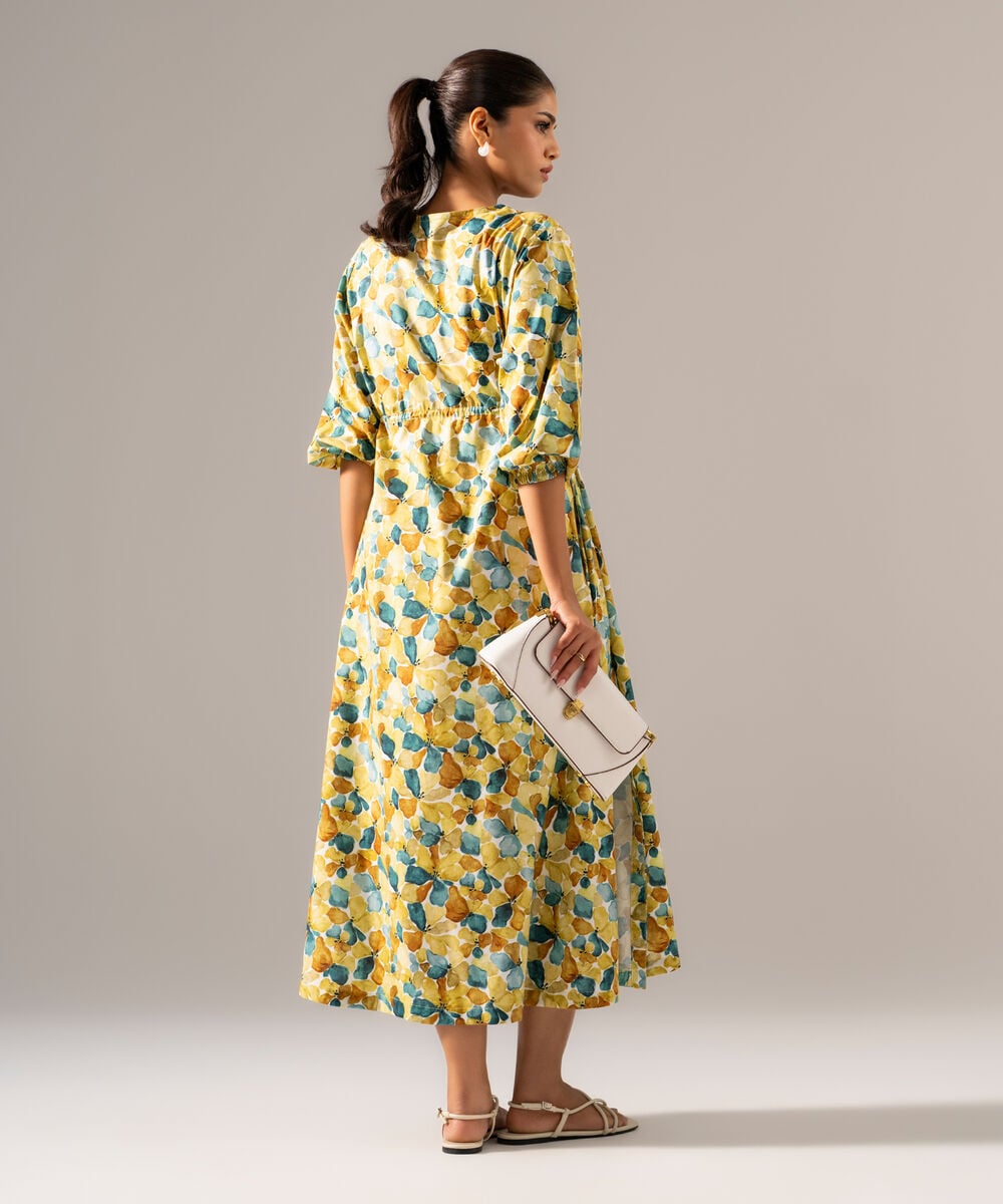 Women's RTW Cotton Viscose Printed Green Dress
