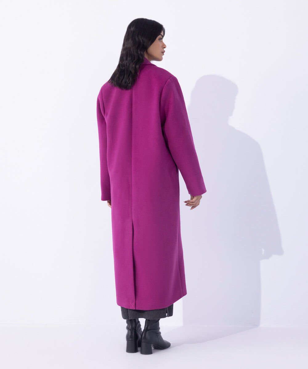 Woman - Purple Double Breasted Coat with Side Pockets
