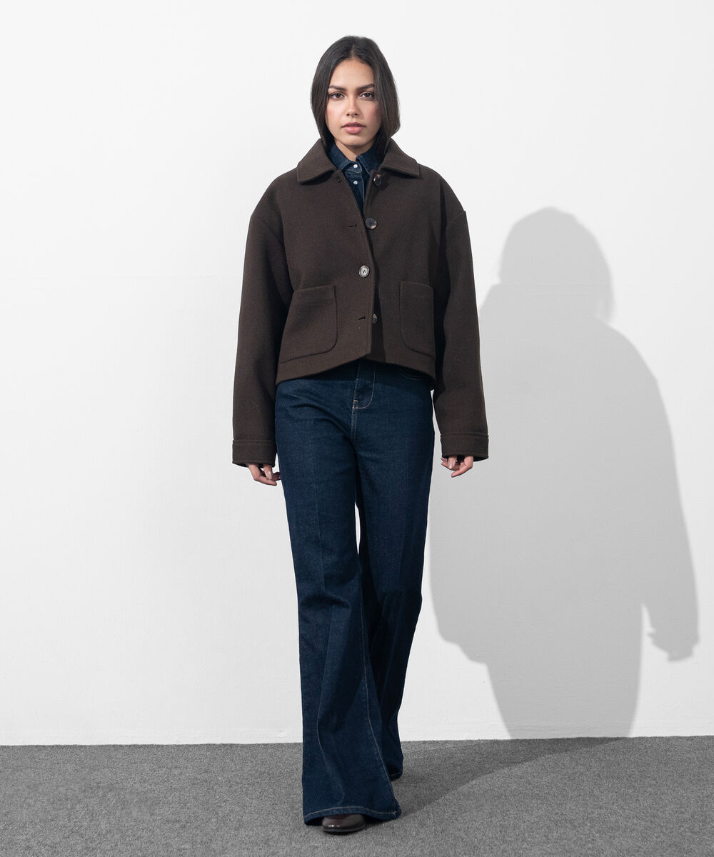 Women's Western Wear Brown Short Woollen Effect Coat