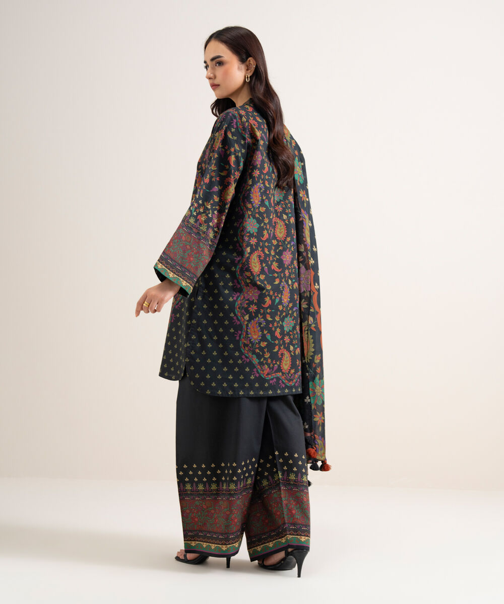 Women's Unstitched Lawn Printed Black 3 Piece Suit