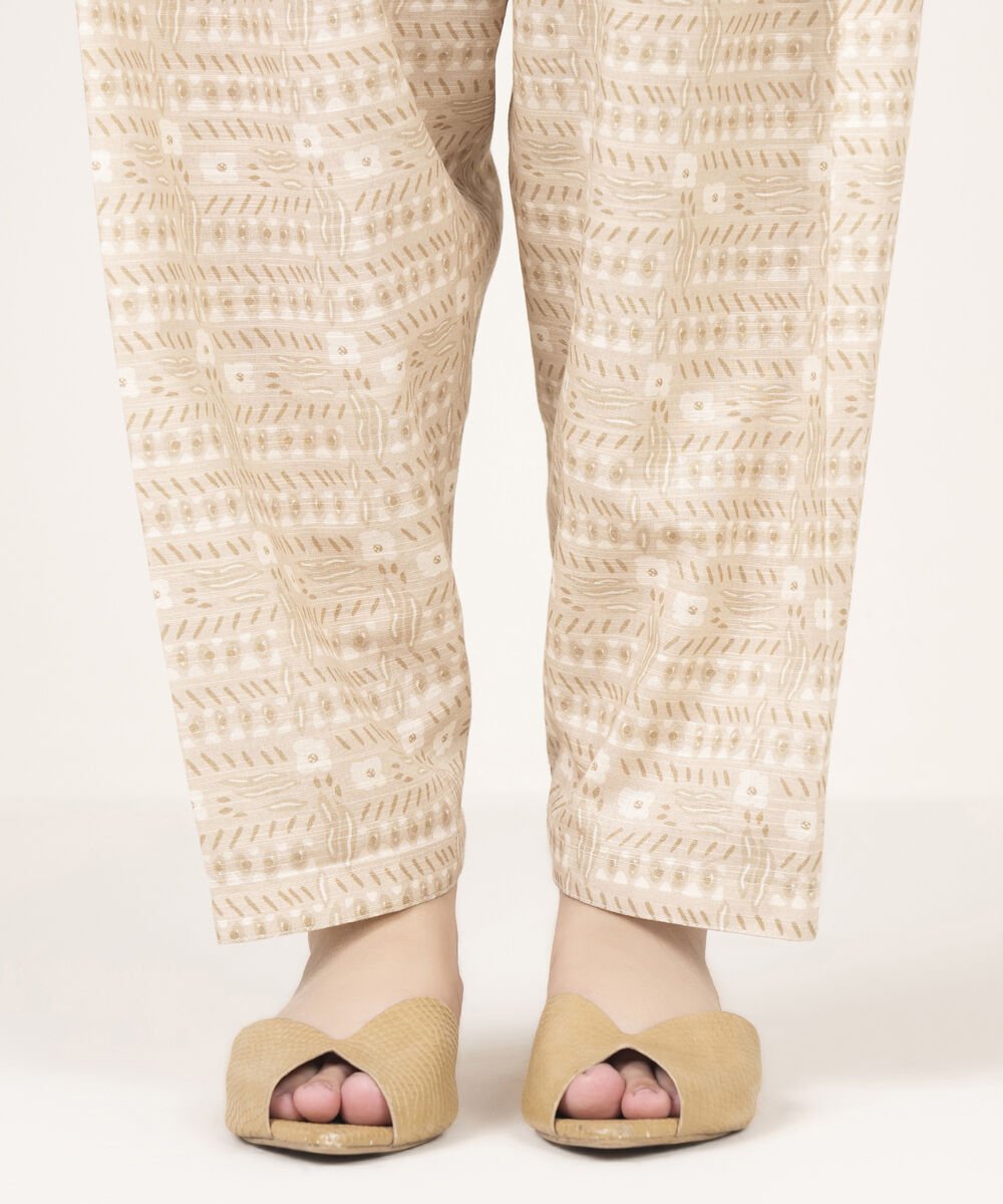 Women's RTW Khaddar Printed Beige Shalwar