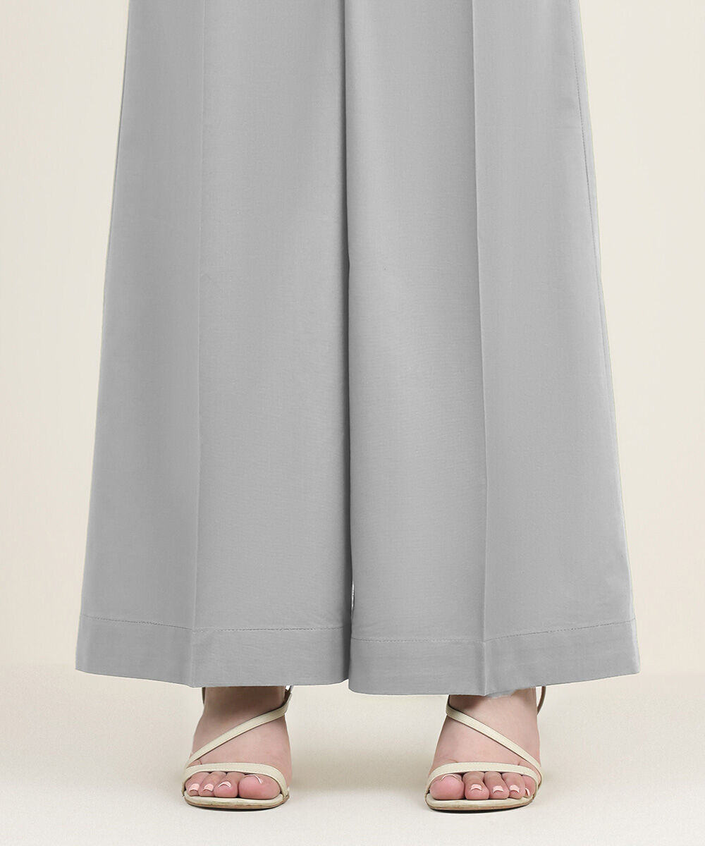 Unstitched Women's Grey Cotton Solid Trousers