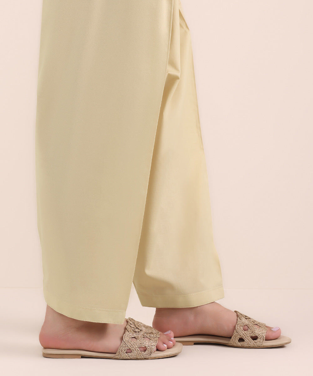 Woman - Beige Solid Cambric Shalwar
