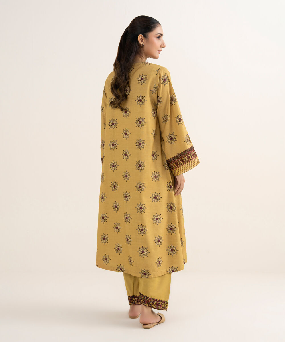 Women's RTW Herringbone Embroidered Mustard A-Line Shirt