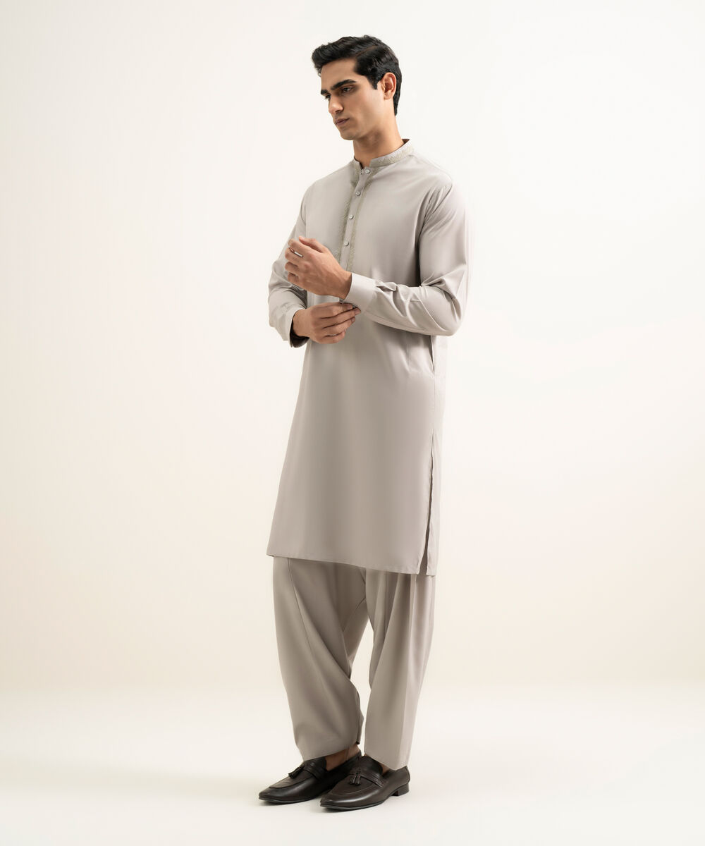 Men's Stitched Soft Grey  Kameez Shalwar