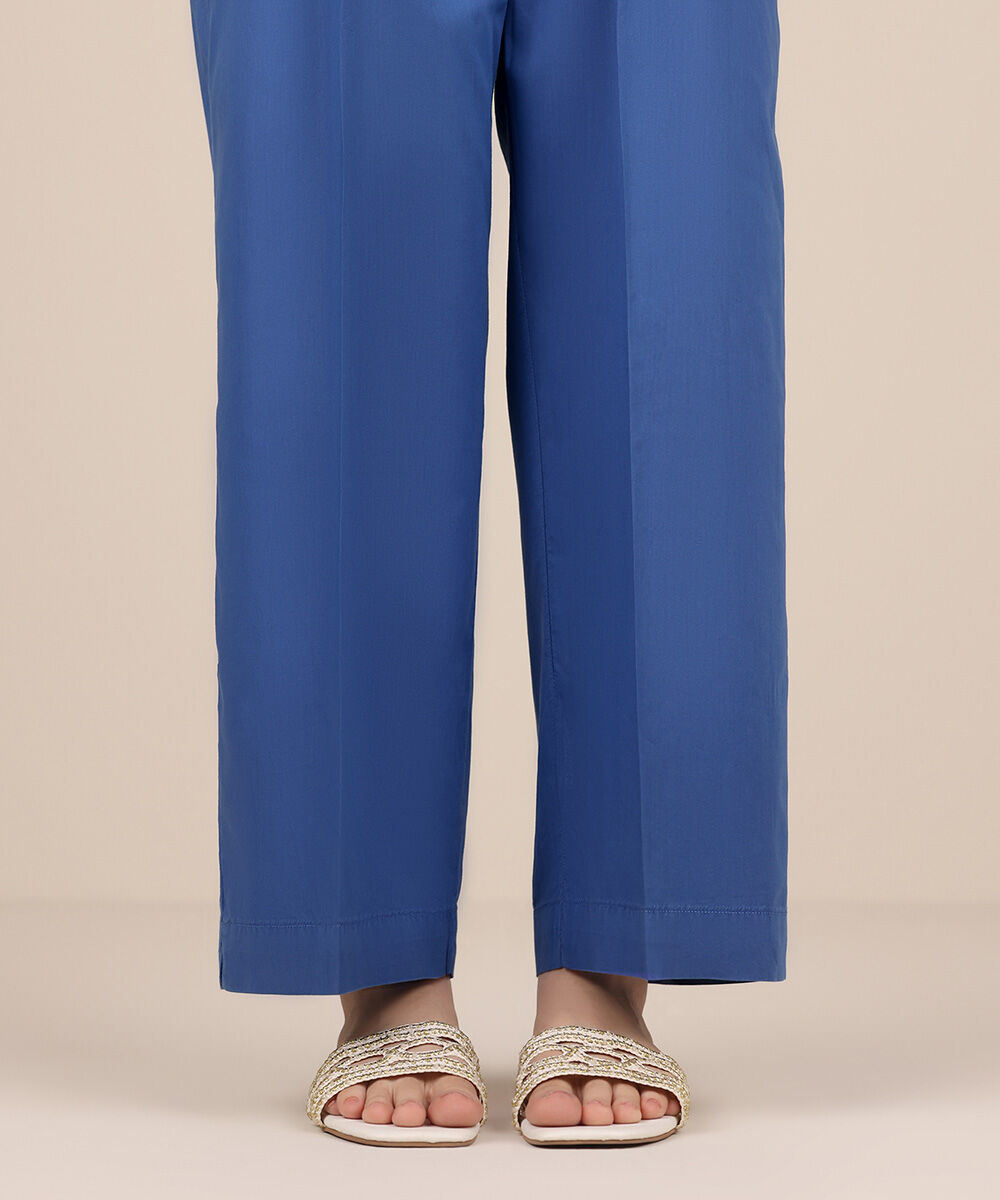 Women's RTW Cotton Viscose Blue Solid Culottes