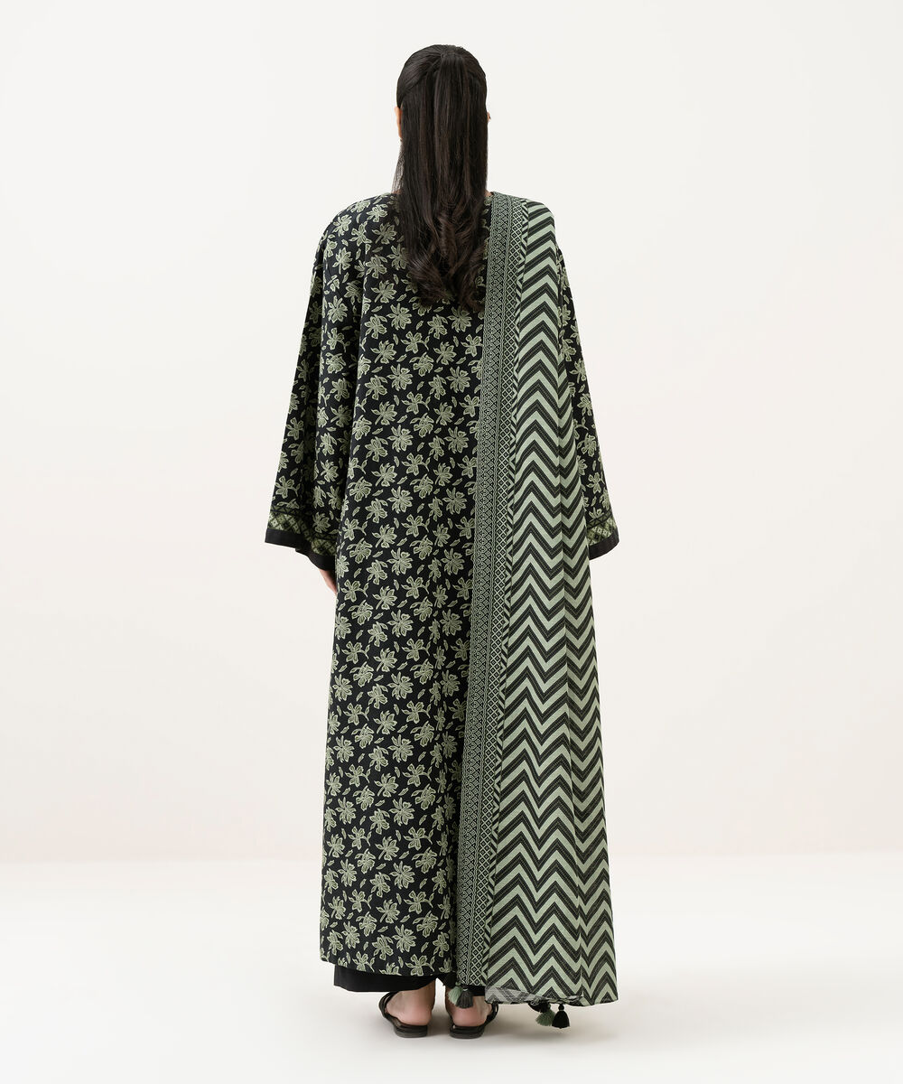 Women's Unstitched Cotton Printed Black 2 Piece Suit