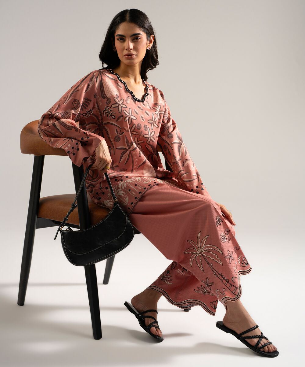 Women's RTW Dobby Printed Pink Straight Shirt