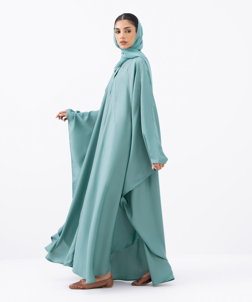 Women's Blue Polyester Abaya Set