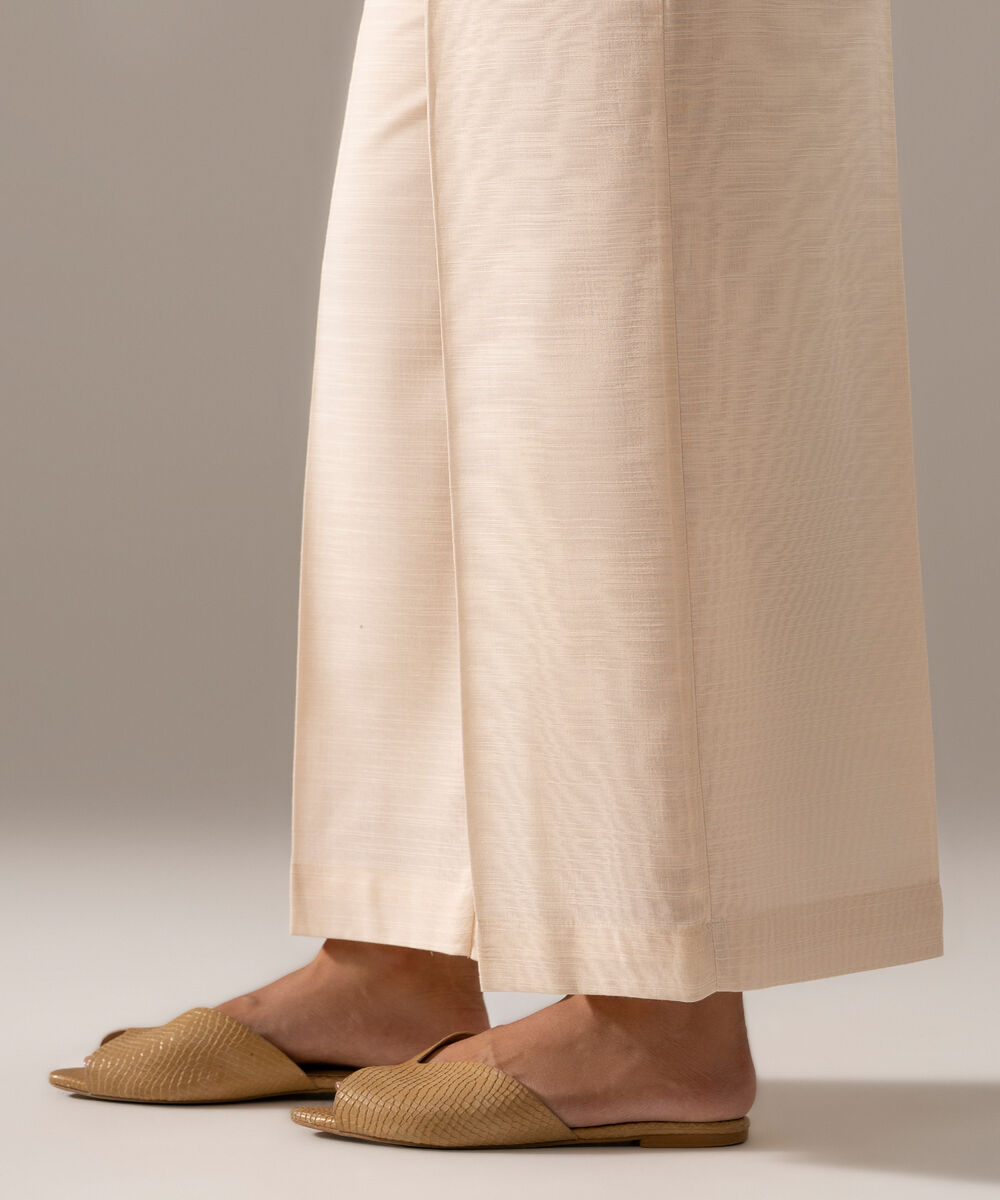 Women's RTW Khaddar Solid Off White Flared Pants