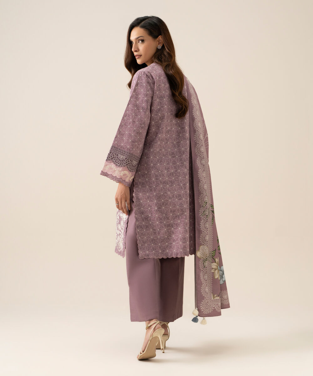 Women's Unstitched Light Khaddar Embroidered Mauve 3 Piece Suit