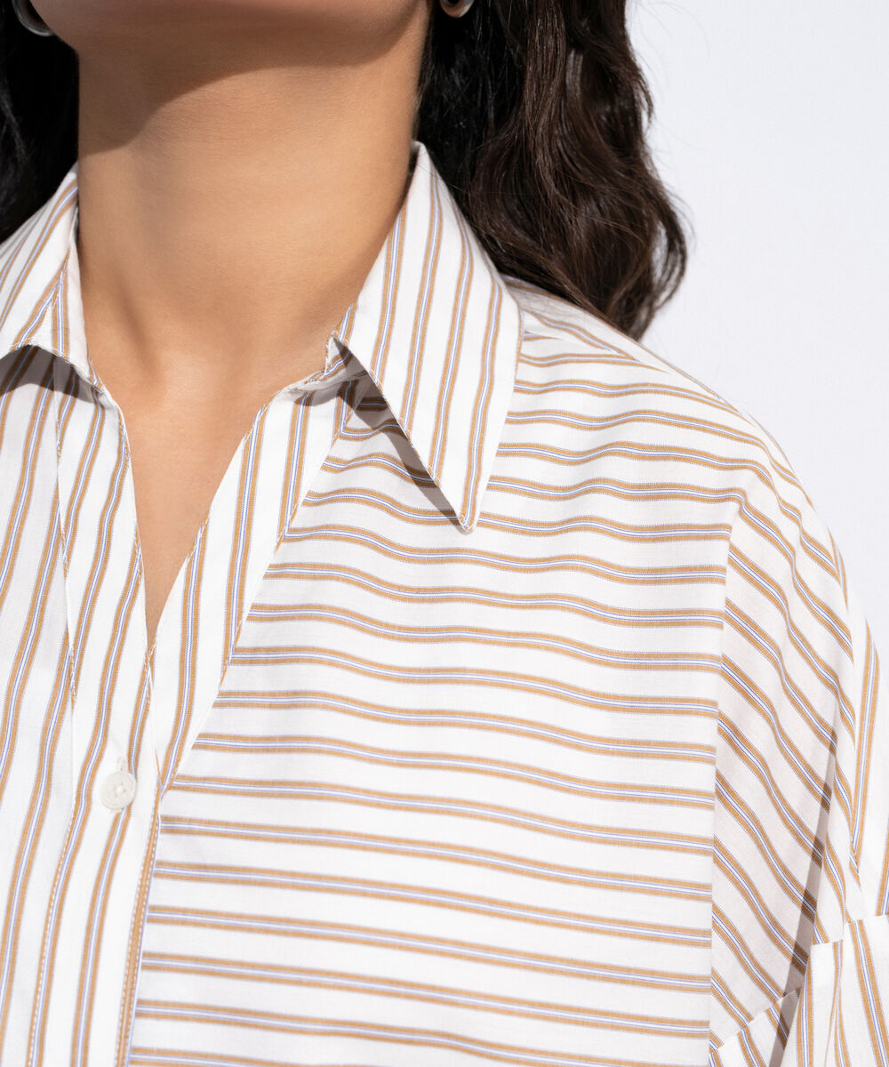 Women's Multi Striped Poplin V-Neck Shirt