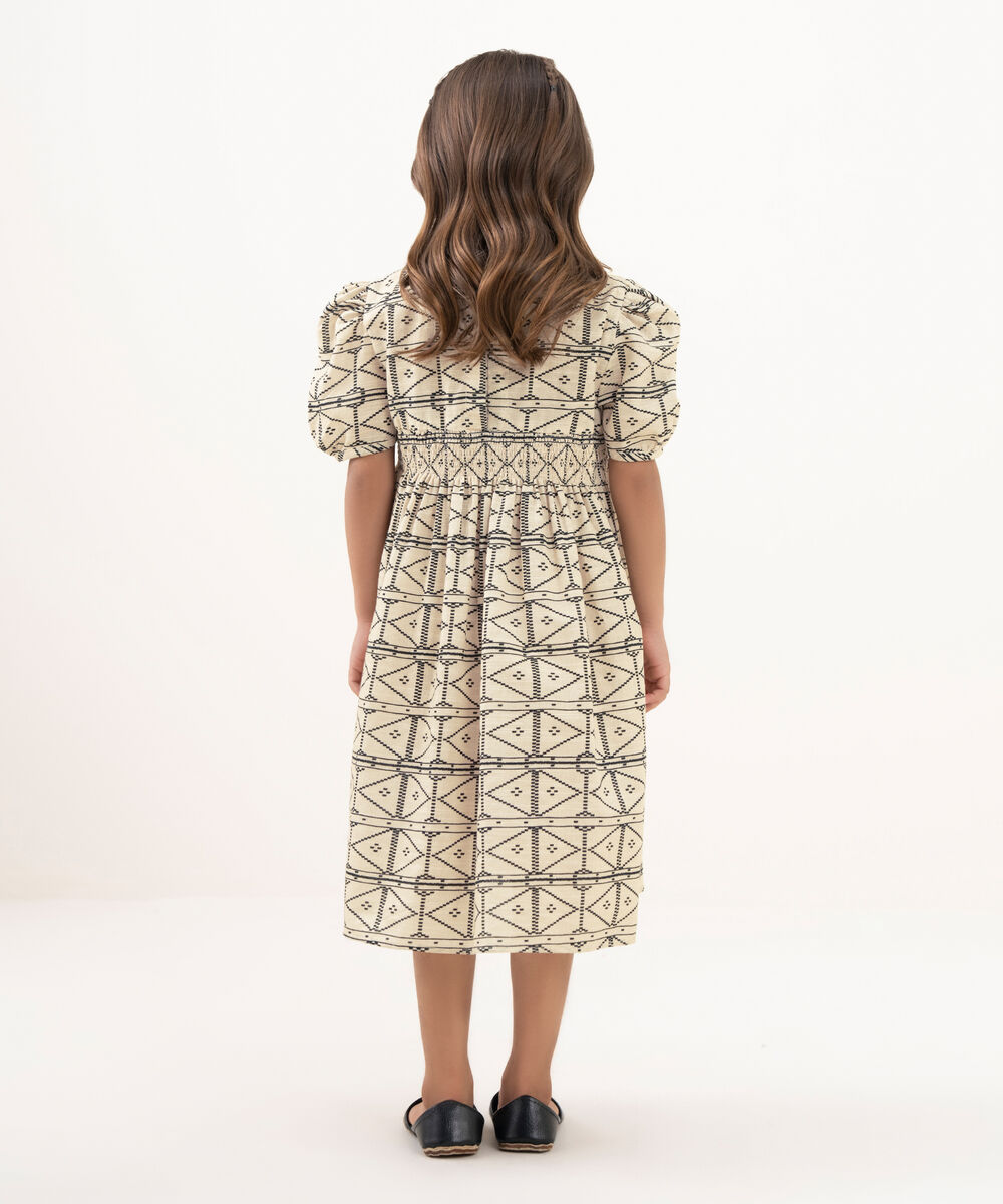 Girl's Light Khaddar Printed White A-Line Shirt