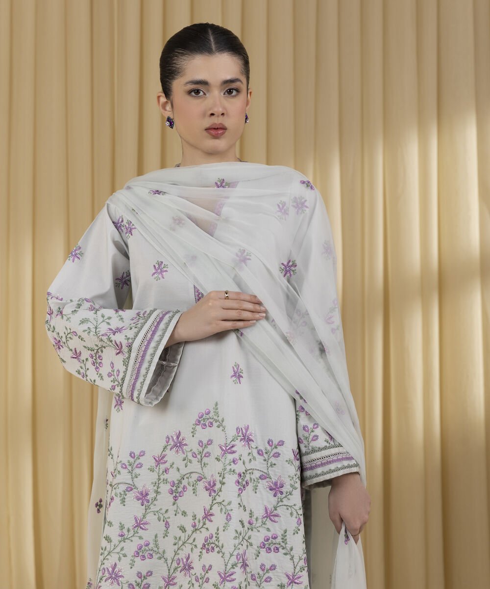 Unstitched Women's Blue Textured Lawn 3 Piece Suit