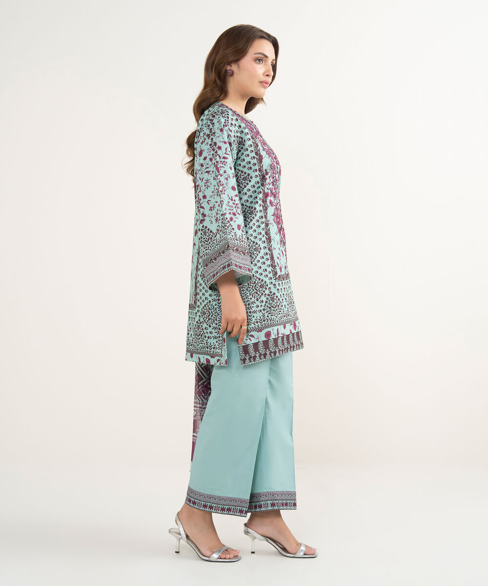 Women's Unstitched Lawn Embroidered Blue 3 Piece Suit