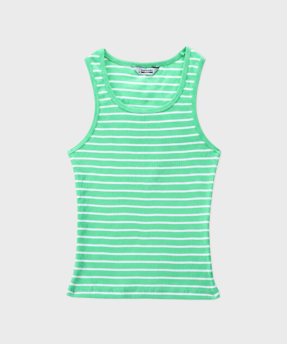 Striped Sleeveless Tank  Top — Sapphire