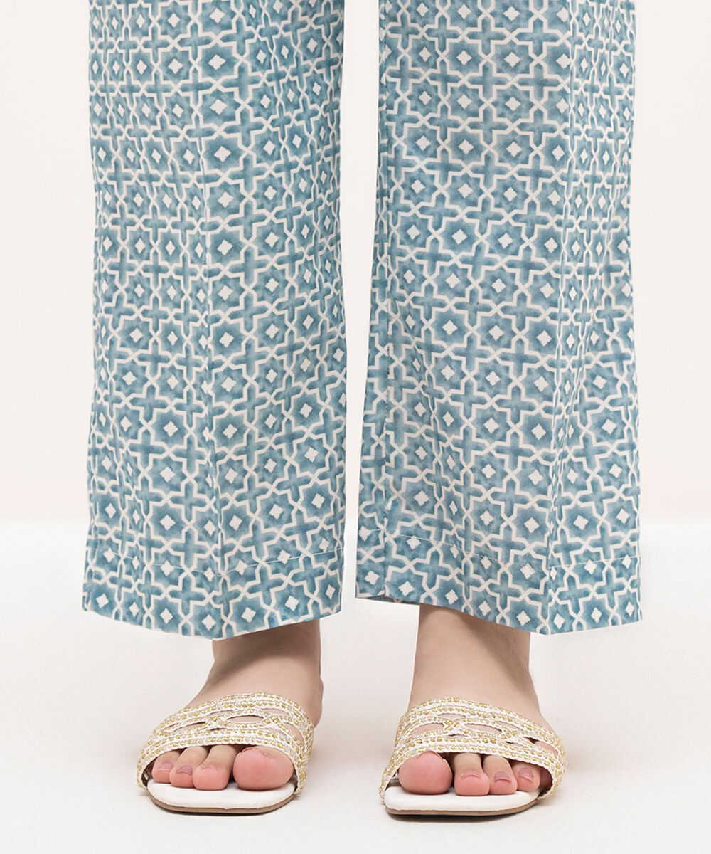 Women's RTW Cambric Blue Printed Straight Pants