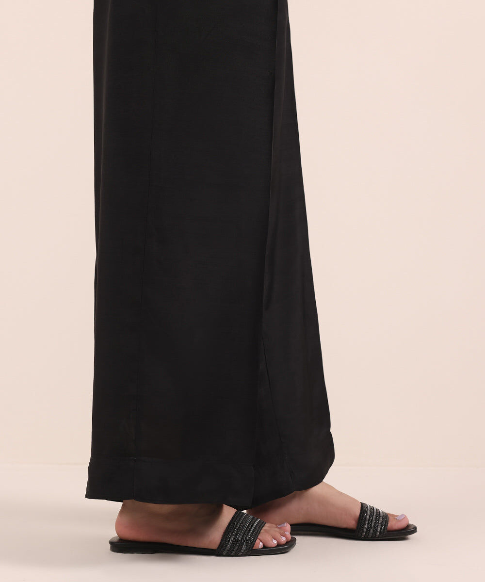 Woman - Black Raw Silk Culottes