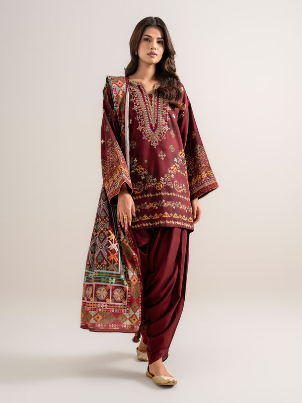 3 Piece - Embroidered Linen Suit