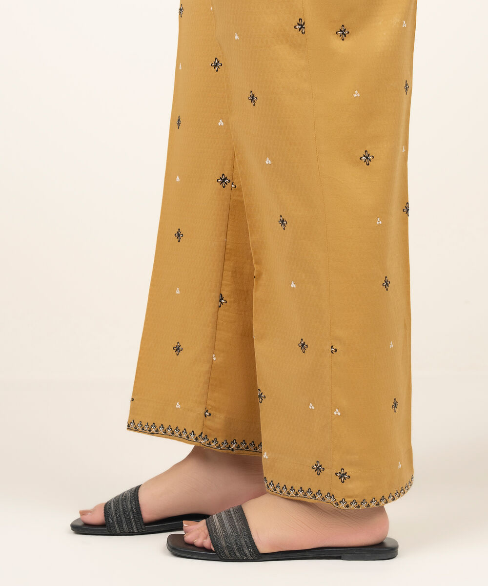 Women's RTW Dobby Embroidered Yellow Straight Pants