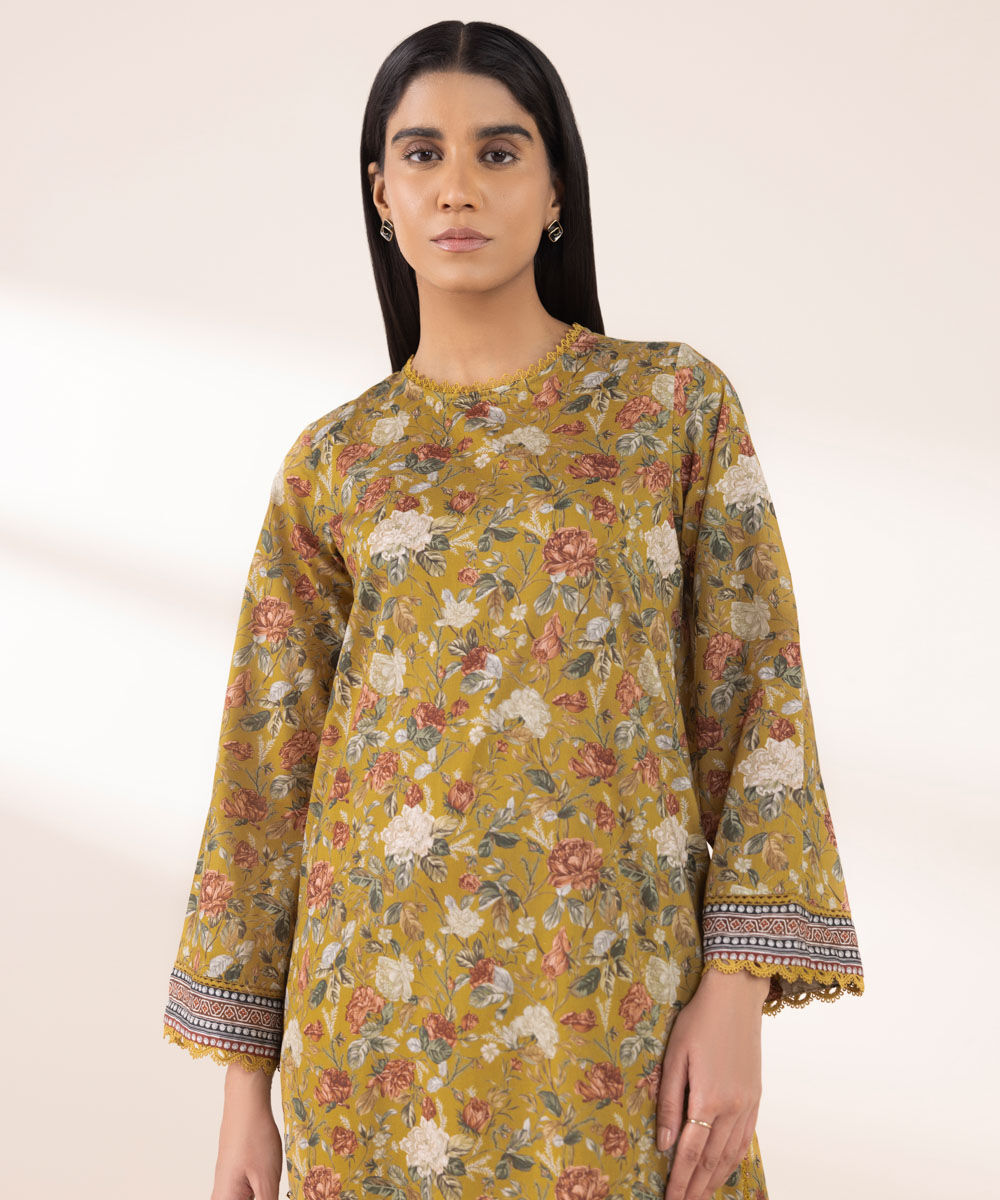 Women's RTW Lawn Yellow Printed A-Line Shirt