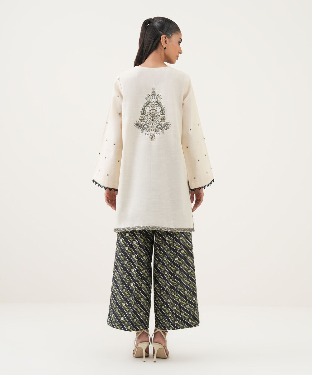 Women's RTW Light Khaddar Embroidered A-Line Off White Shirt