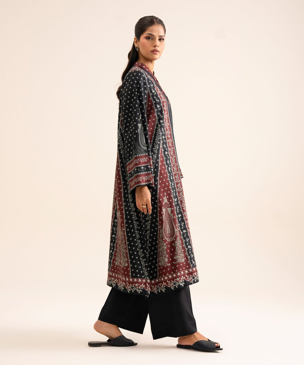 Women's Unstitched Viscose Linen Printed Black 3 Piece Suit