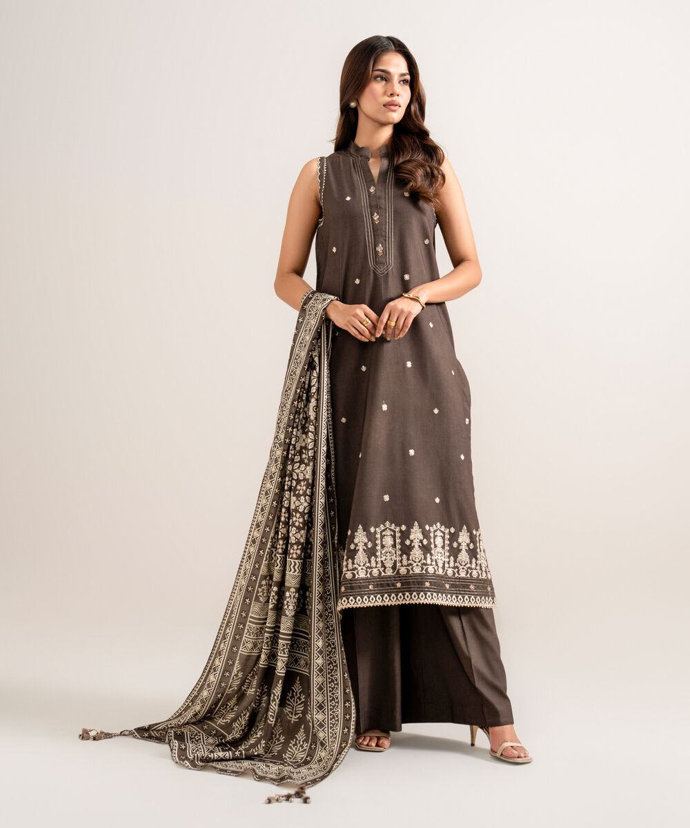 3 Piece - Embroidered Linen Suit