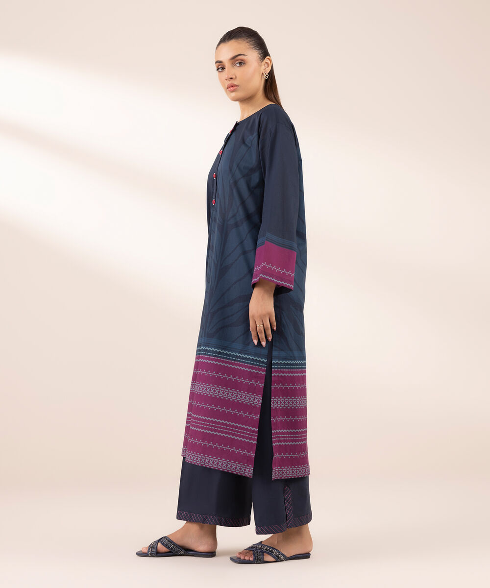 Women's RTW Lawn Blue Printed Boxy Shirt