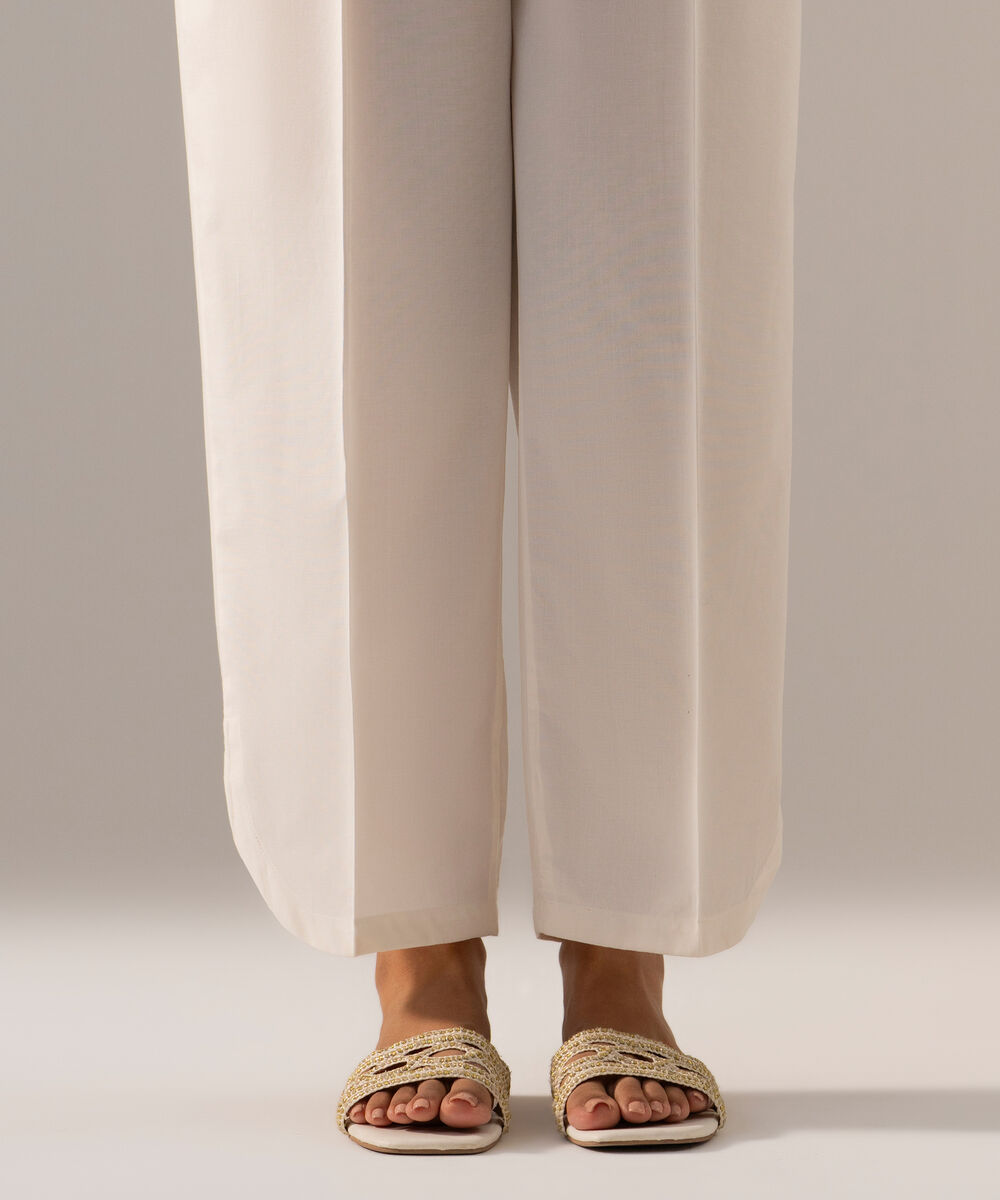 Women's RTW Cambric Solid Off White Culotte