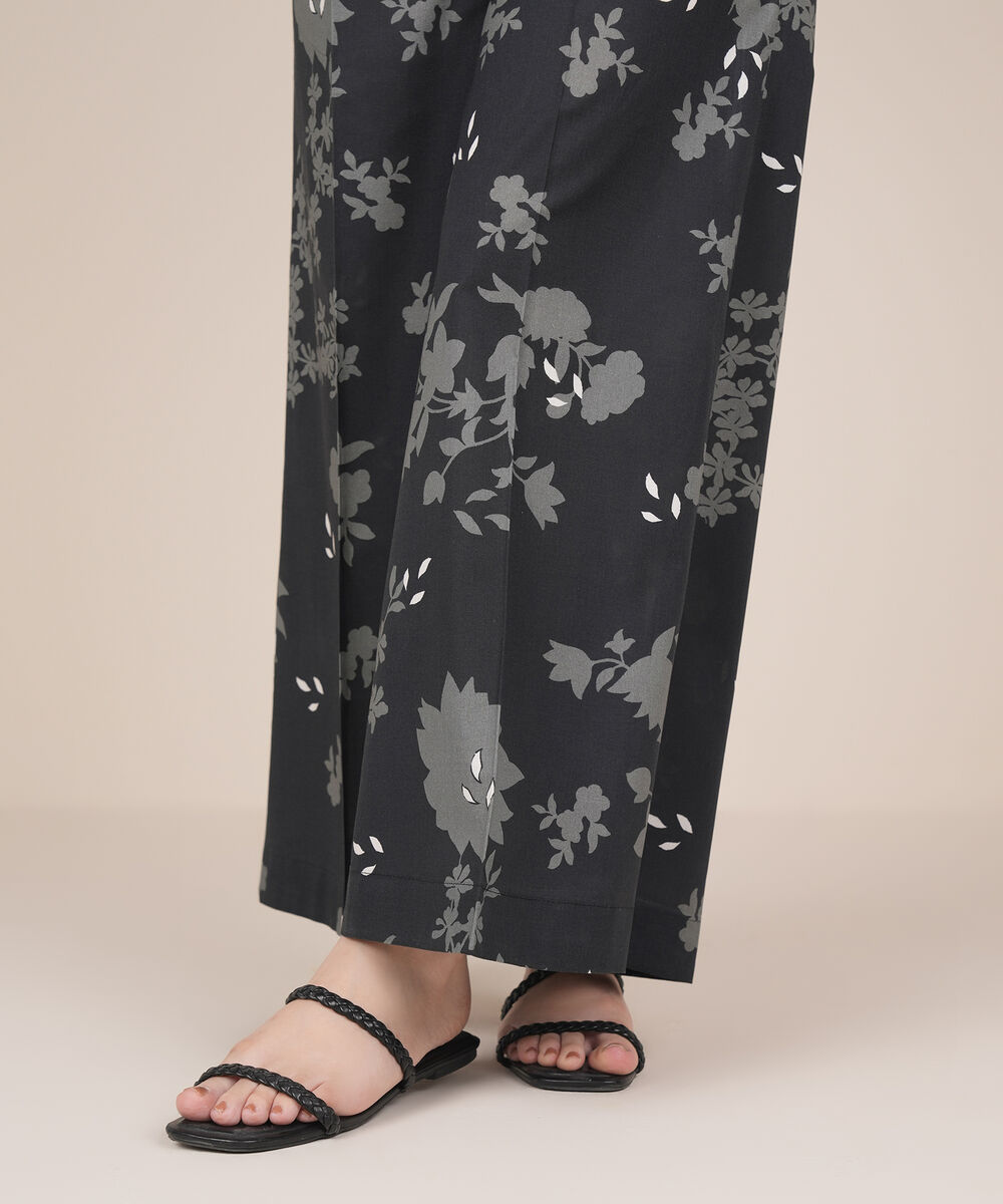 Women's RTW Cambric Black Printed Flared Pants