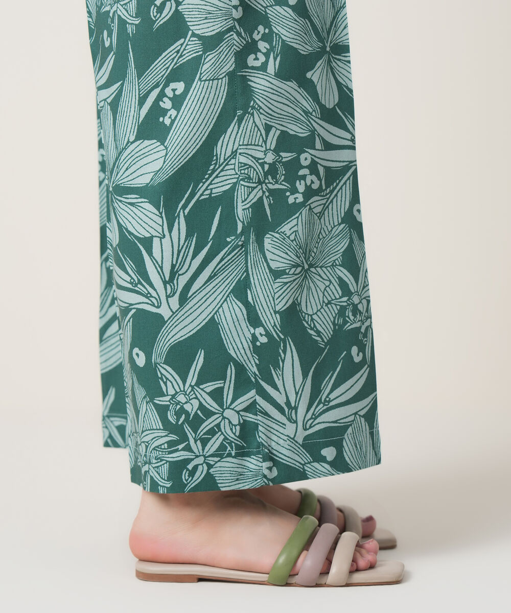 Women's RTW Viscose Lawn Green Printed Trousers