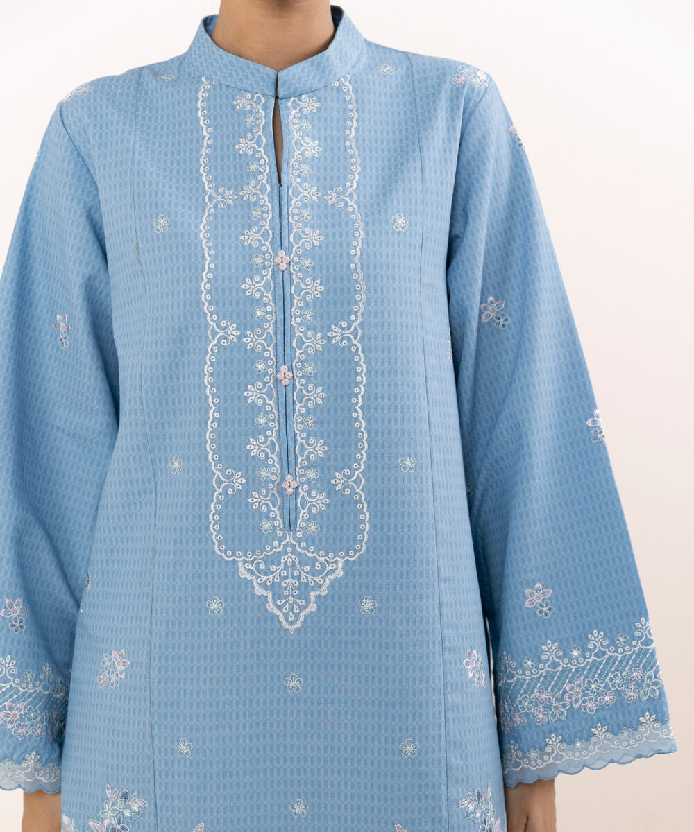 Women's Unstitched Linen Jacquard Dyed Three Piece Suit