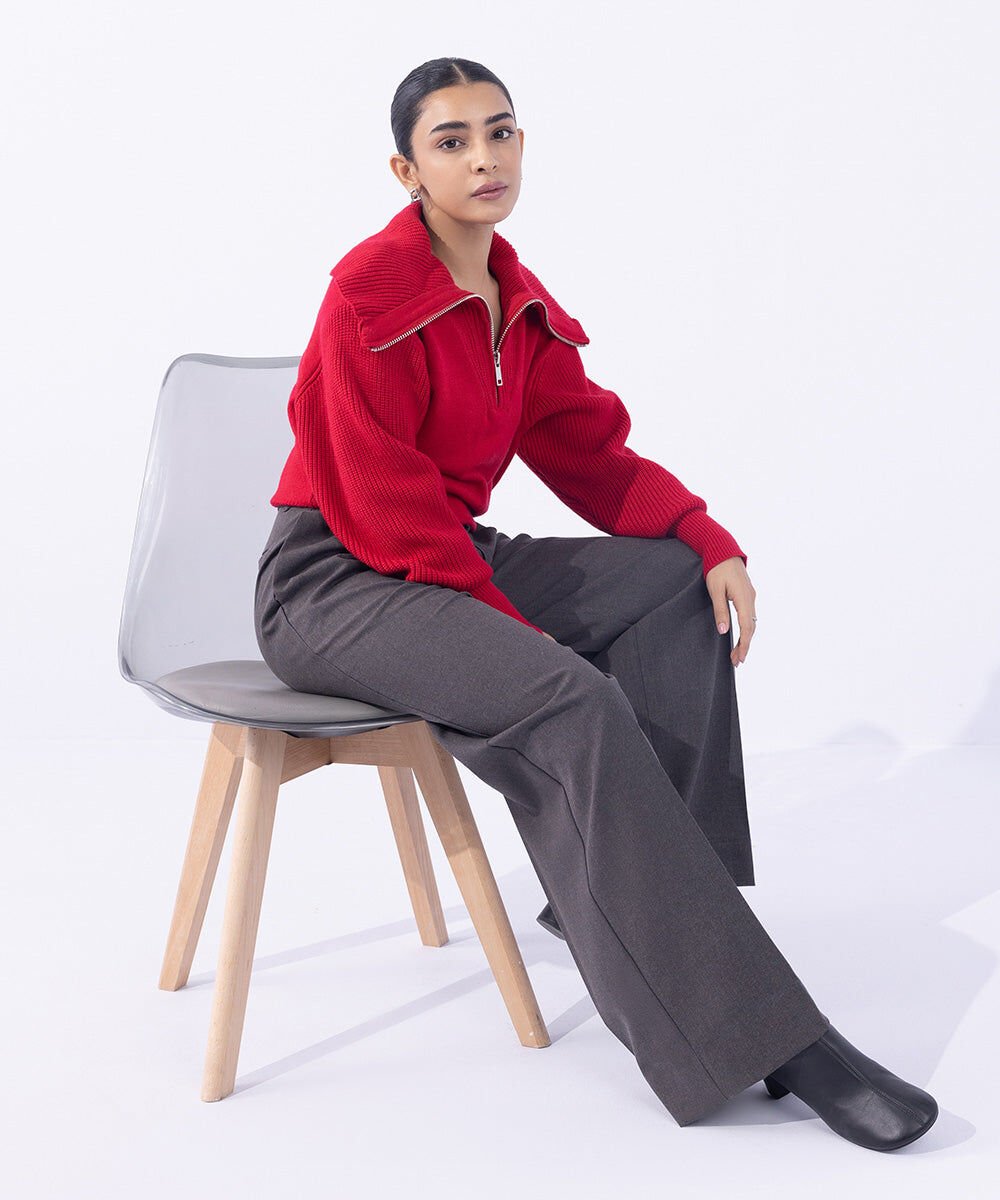 Woman - Grey Tailored Wide Leg Trousers