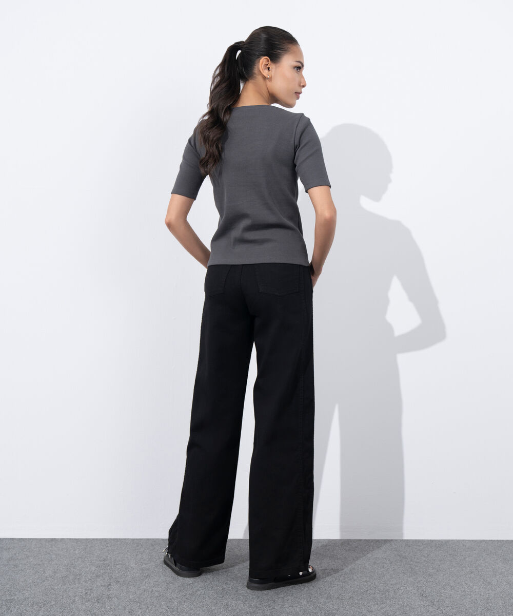 Women's Western Wear Grey Slash Neck Rib Top