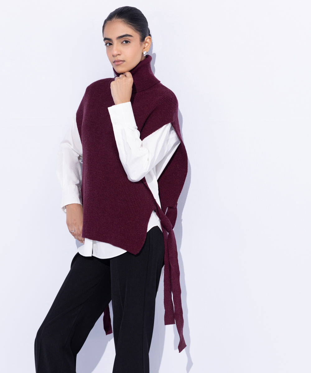 Woman - Red Turtle Neck Sweater Vest