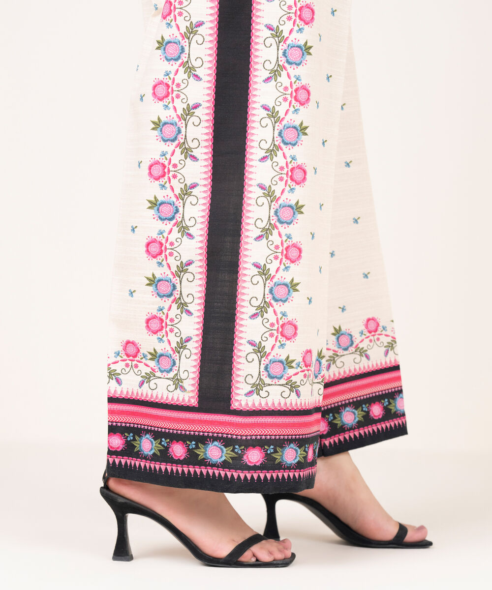 Women's RTW Khaddar Printed White Culottes
