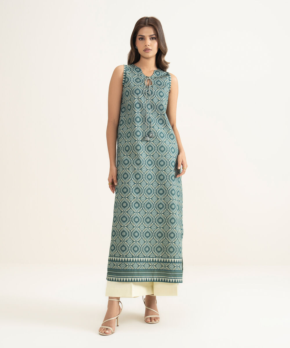 Women's Unstitched Lawn Printed Green Shirt