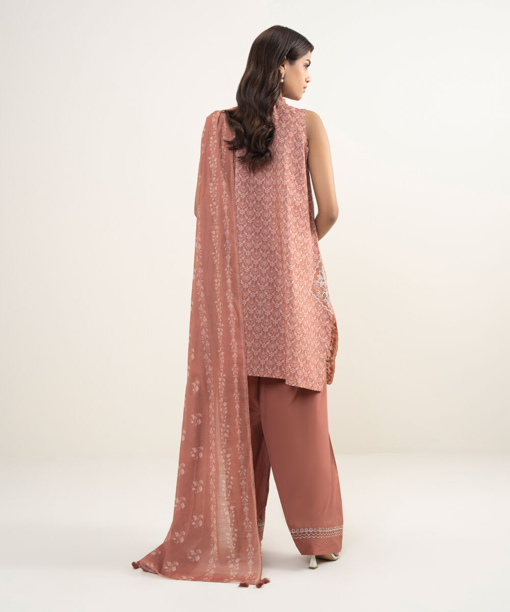 Women's Unstitched Lawn Embroidered Pink 3 Piece Suit