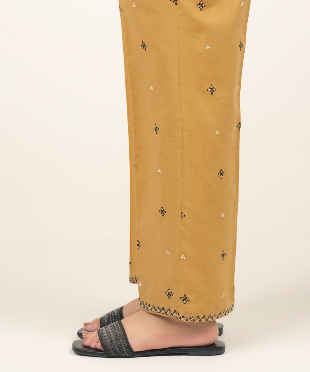 Women's RTW Dobby Embroidered Yellow Straight Pants