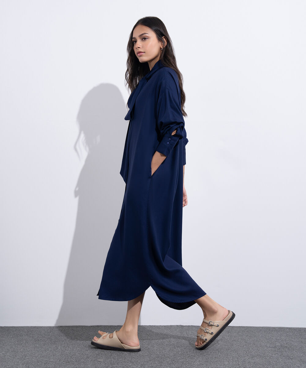 Women's Western Wear Blue  Dress With Knot Detail