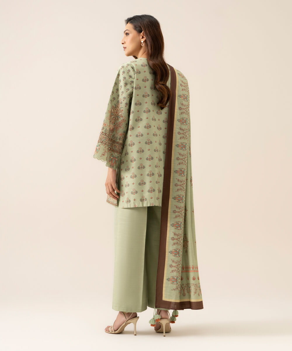 Women's Unstitched Premium Khaddar Embroidered Light Mint Green 3 Piece Suit