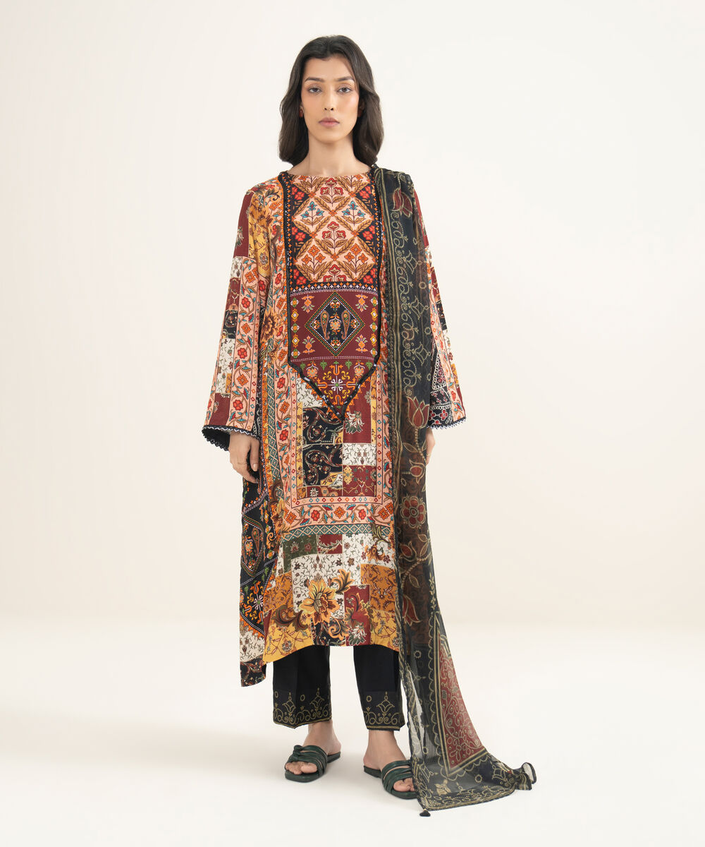 Women's RTW Bemberg Grip Printed Black 3 Piece Suit