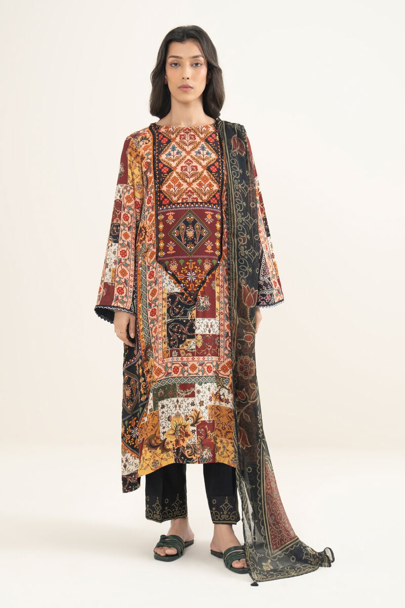 3 Piece - Printed Silk Suit