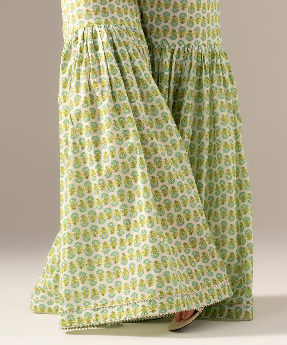 Women's RTW Crosshatch Printed White Gharara