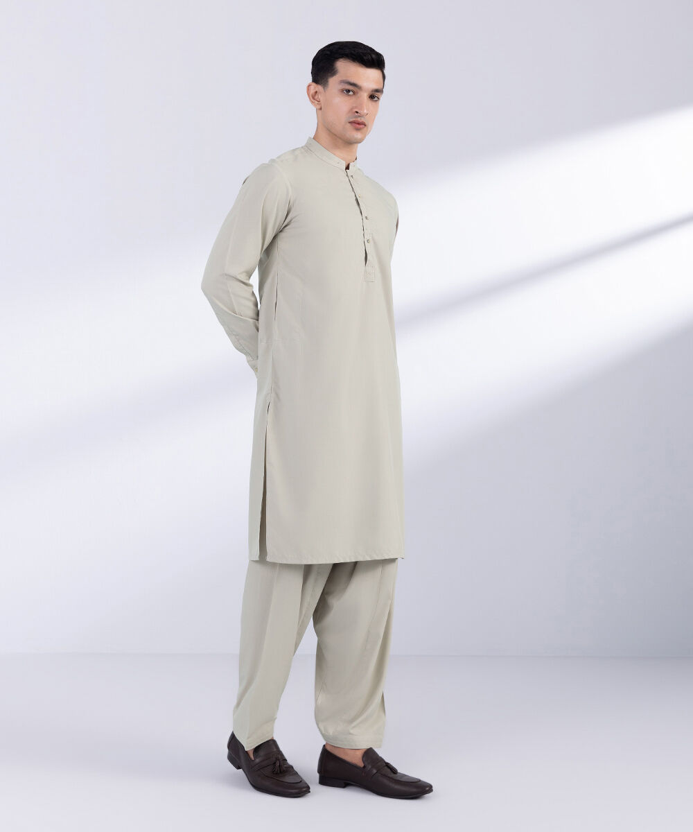 Men's Stitched Beige Premium Wash & Wear Kurta Shalwar