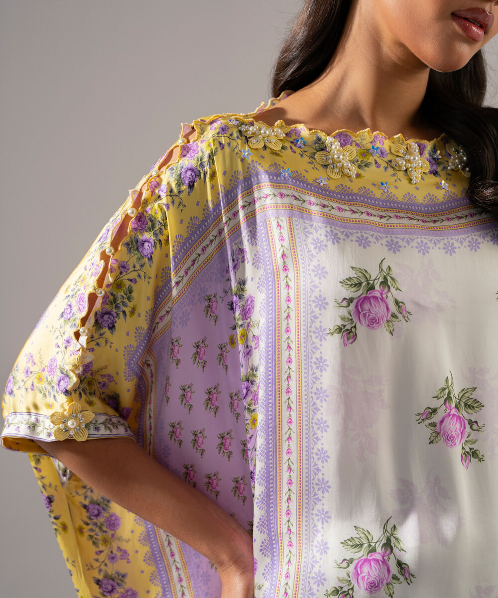 Women's RTW White Featheer Chamoz Printed White Kaftan